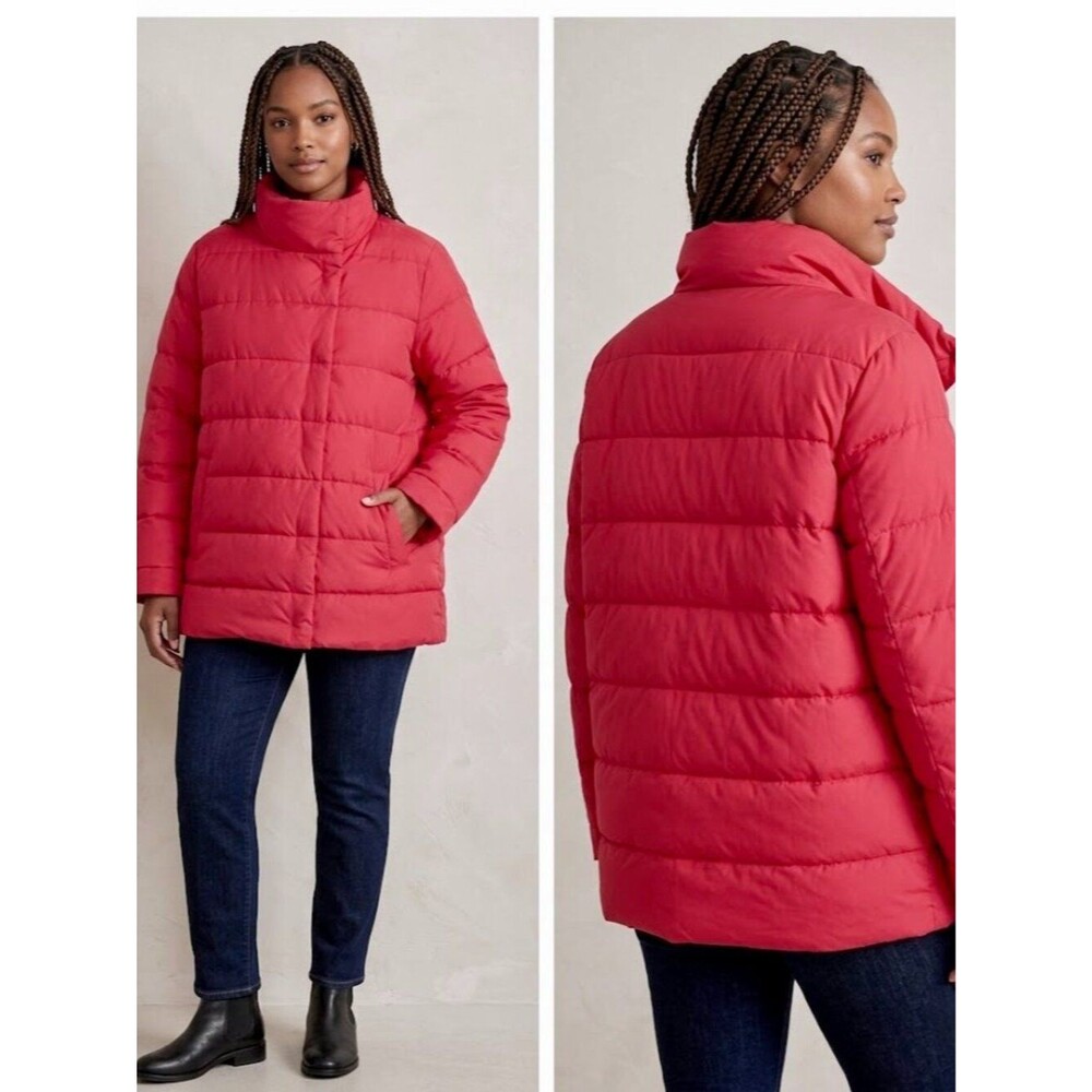 J Jill Chloe Down Puffer Coat Red Quilted Jacket Stand Collar Womens XL Extra La